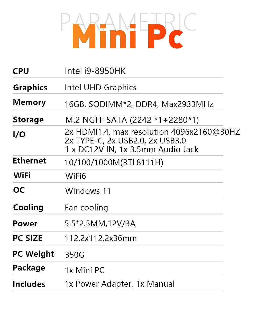 Mini PC Intel Core i9 - Computer Desktop Compatto Windows 11 con WiFi6 e SSD NVMe 1TB