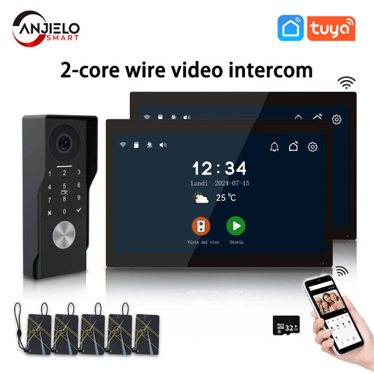 Videocitofono Smart WiFi Anjielo 2 Fili - Monitor Touch 7" IPS 1080P Impermeabile con App TUYA