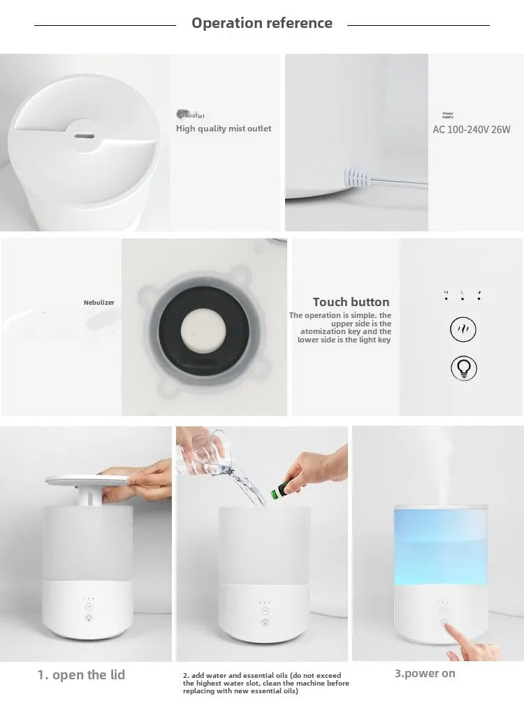 Umidificatore Ultrasonico 2.5L con Aromaterapia - Nebulizzazione Silenziosa per Casa e Ufficio