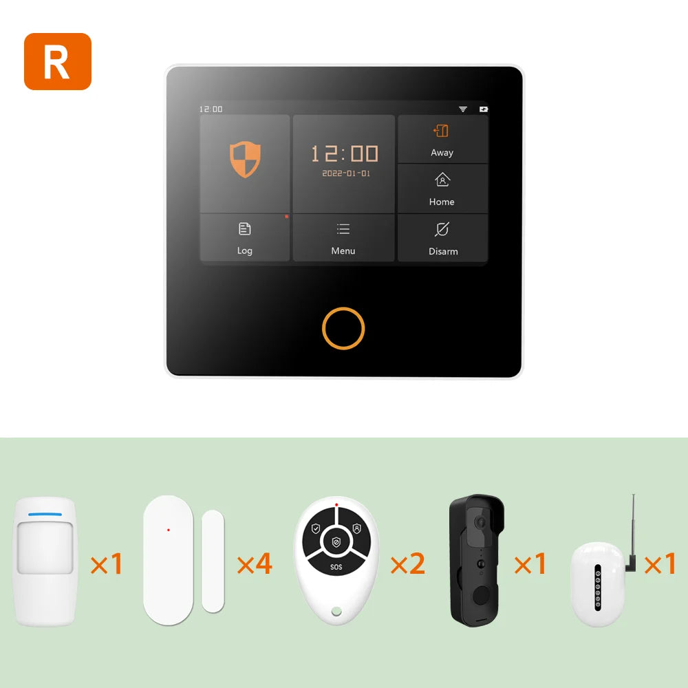 Kit Allarme Casa WiFi Smart con Display Touch 4.3" - Sistema Antifurto Wireless Tuya con 10 Lingue e Controllo App