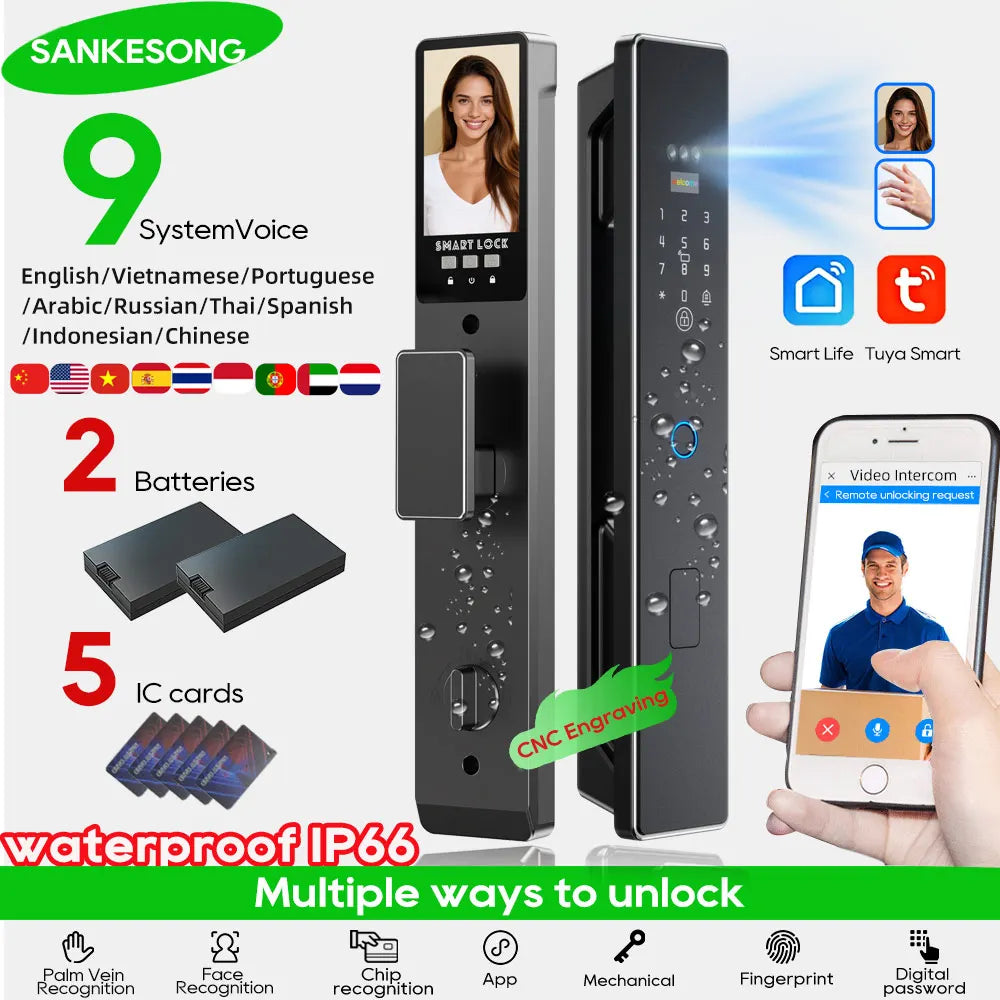 Serratura Smart WiFi con Riconoscimento Vena Palmare e Facciale 3D