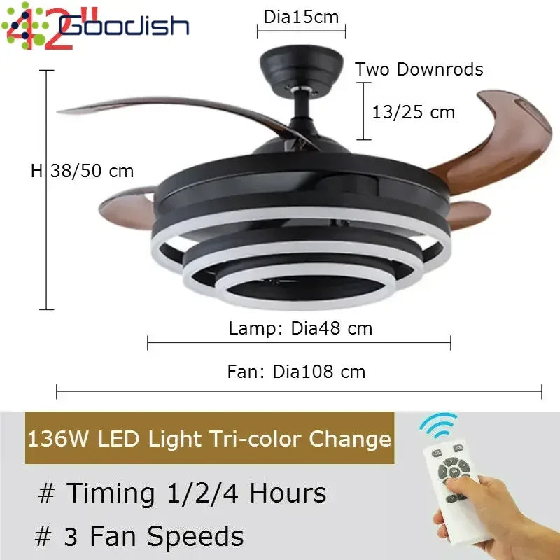 Ventilatore da Soffitto LED Nordico Minimalista - Design Moderno con Luce, Potente e Silenzioso per Soggiorno e Camera da Letto