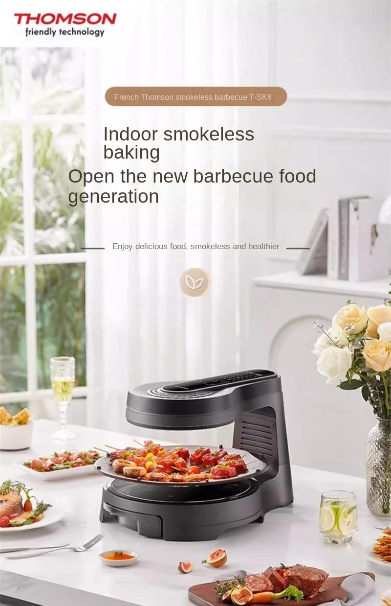 Griglia Elettrica Barbecue Senza Fumo Rotante Multifunzione per Interni