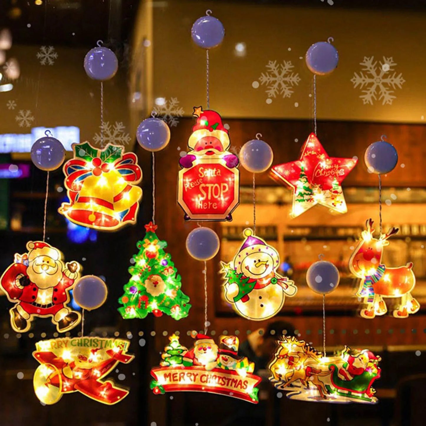 Decorazione Natalizia Luminosa con Ventosa - Pupazzo di Neve e Babbo Natale per Finestre