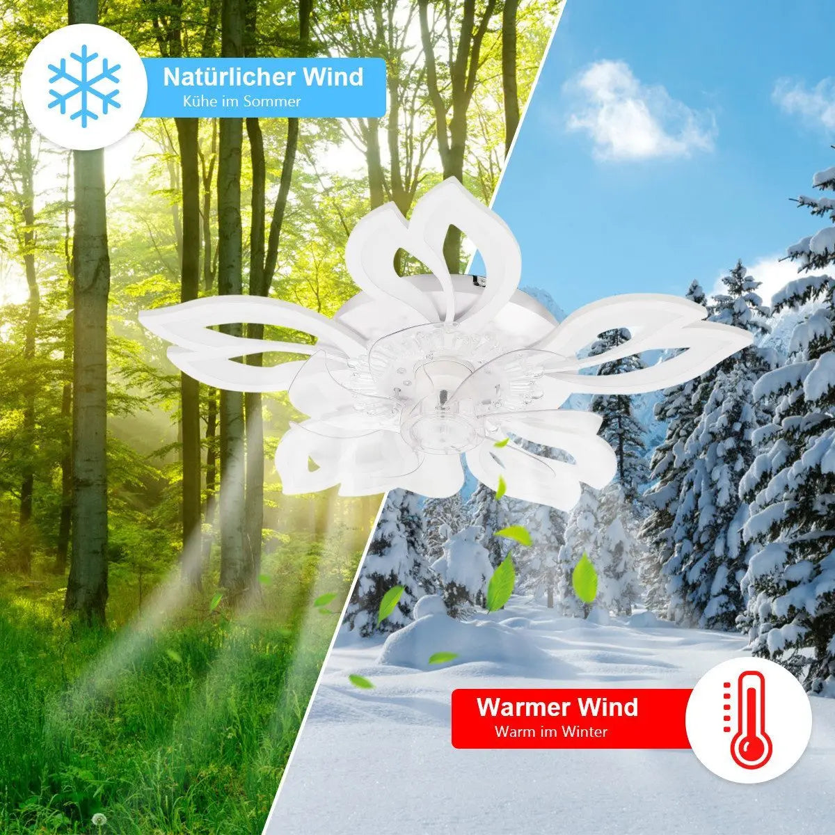 Ventilatore da Soffitto con Luce LED 85W - Design Floreale Silenzioso con Telecomando