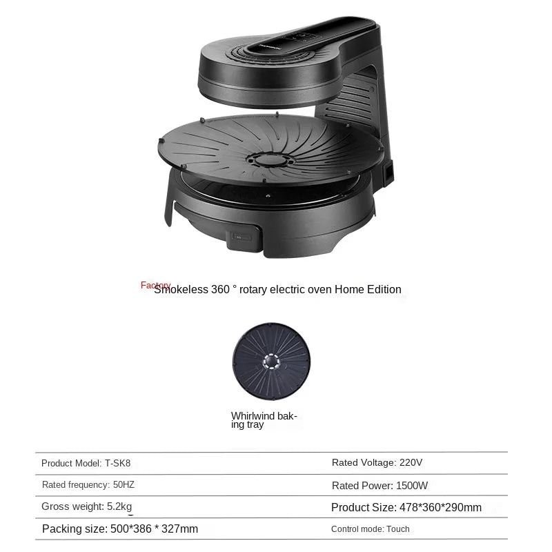 Griglia Elettrica Barbecue Senza Fumo Rotante Multifunzione per Interni