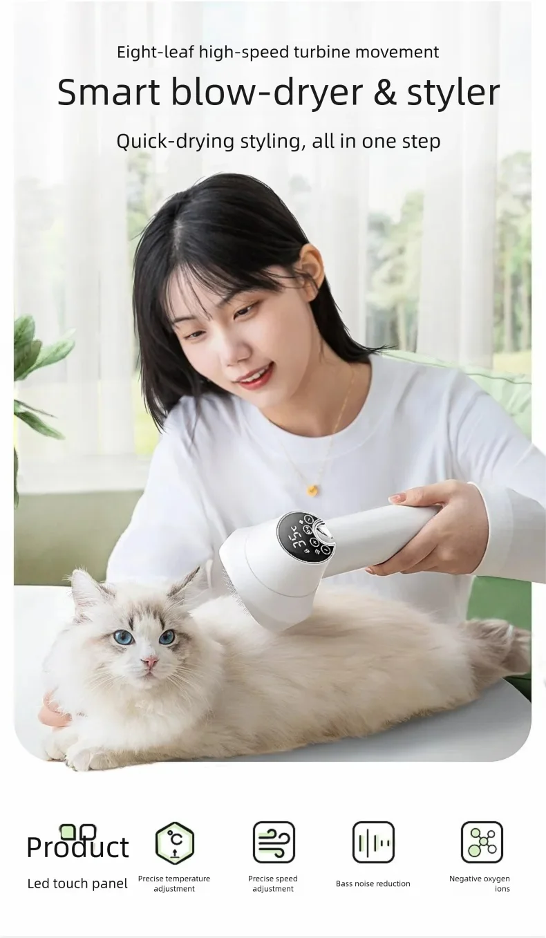 Asciugacapelli Smart 2in1 per Cani e Gatti - Phon e Spazzola con Riscaldamento