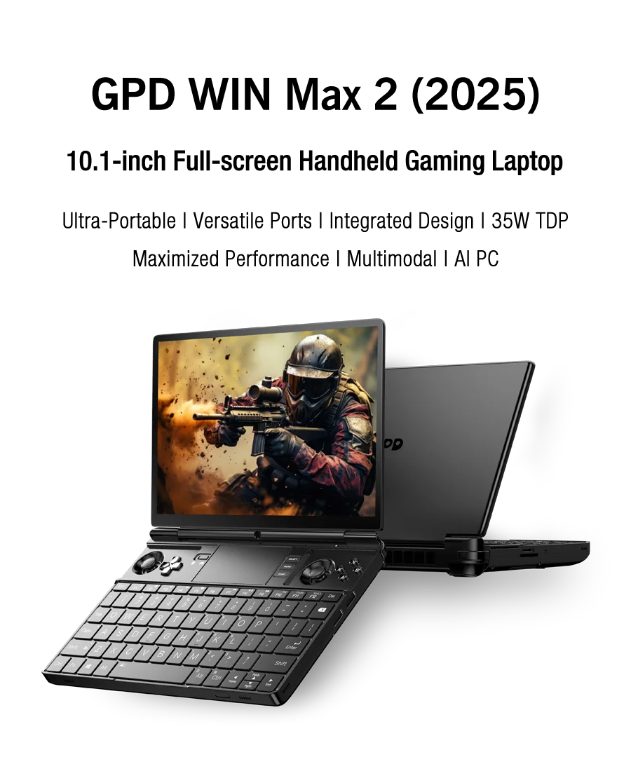 GPD WIN Max 2 2025 - Mini Laptop Gaming 10.1" AMD Ryzen AI 9 HX 370, 64GB RAM, 2TB SSD