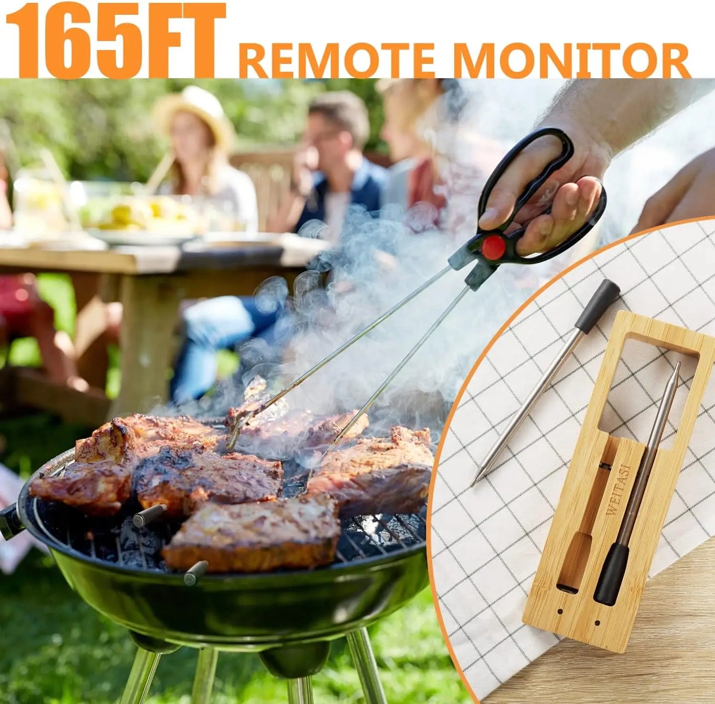 Termometro Smart per Carne Wireless Bluetooth - Portata 90m, IP67 Impermeabile per BBQ e Grill