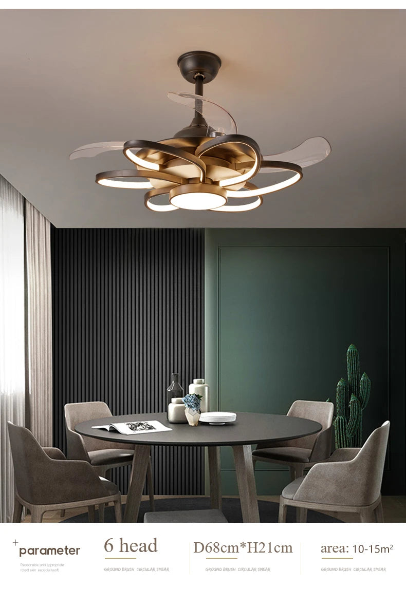 Ventilatore da Soffitto LED Nordico con Telecomando - Design Elegante per Camera da Letto, Sala da Pranzo e Ristorante