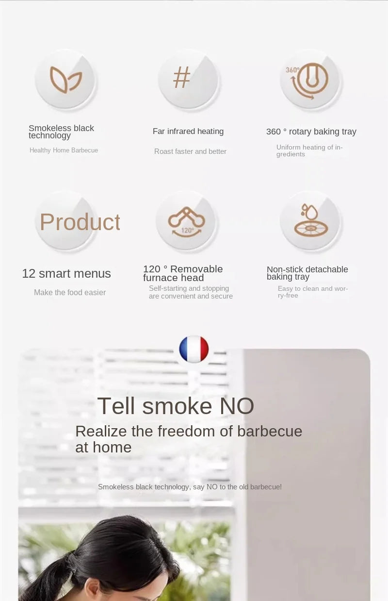 Griglia Elettrica Barbecue Senza Fumo Rotante Multifunzione per Interni