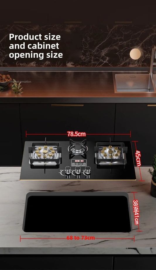 Piano Cottura a Gas 3 Fuochi ad Alta Potenza da Incasso o Appoggio per Cucina - GPL e Metano