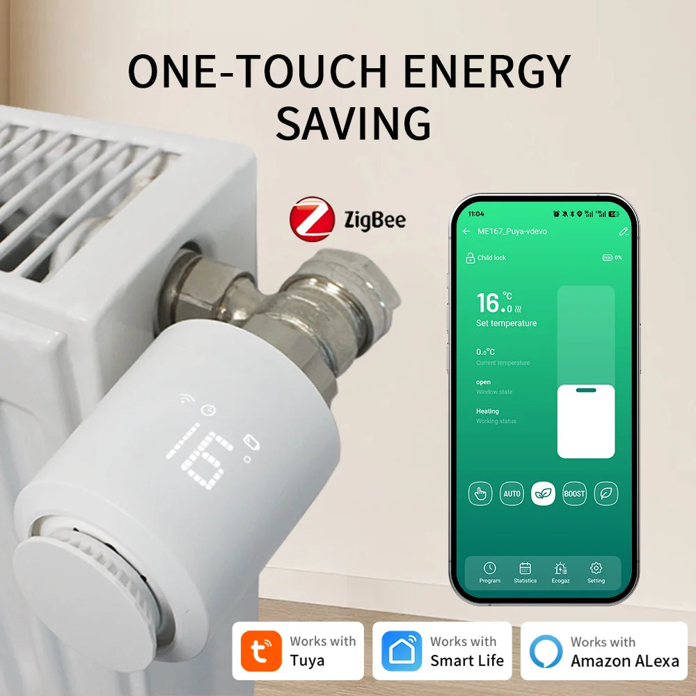 Valvola Termostatica Smart Zigbee 3.0 per Radiatori con Controllo WiFi Tuya e Alexa