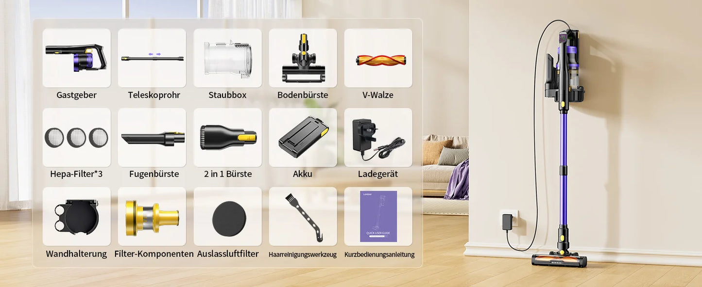 Aspirapolvere Senza Fili Laresar X11 550W 55000PA - Potenza Ciclonica 60 Min Autonomia