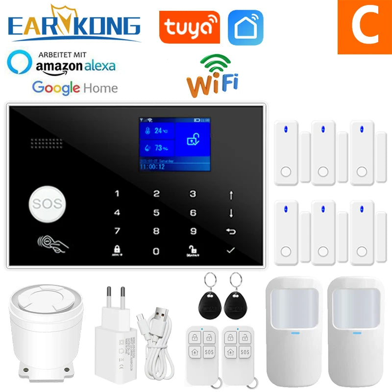 Sistema Allarme Casa WiFi GSM Wireless - Kit Antifurto Smart con Sensori Porta e Movimento, App Tuya e Compatibilità Alexa