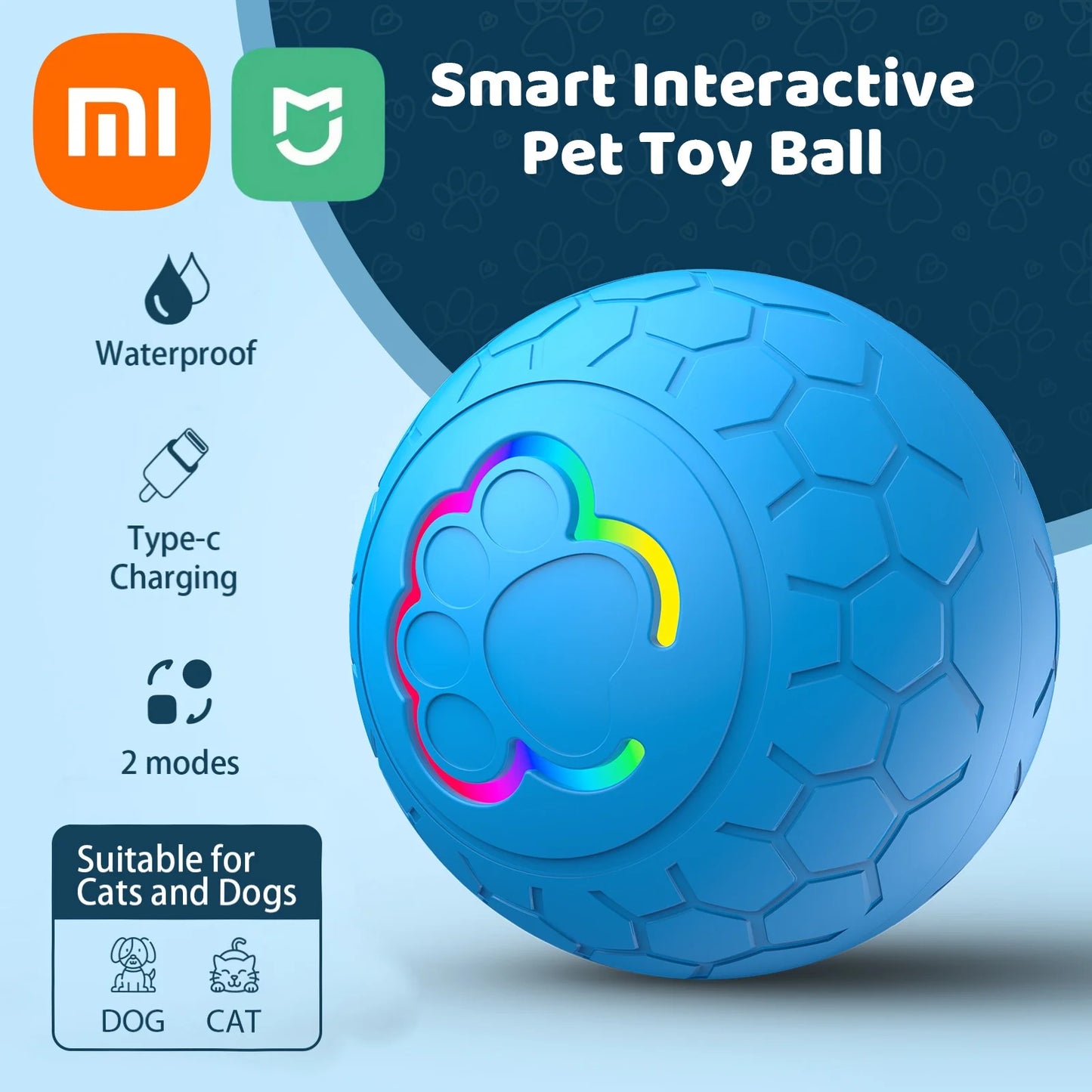 Xiaomi Smart Pet Ball Rechargeable LED Automatic Bounce Fun and Durable Interactive Toy for Daily Training of Dogs and Cats Ball