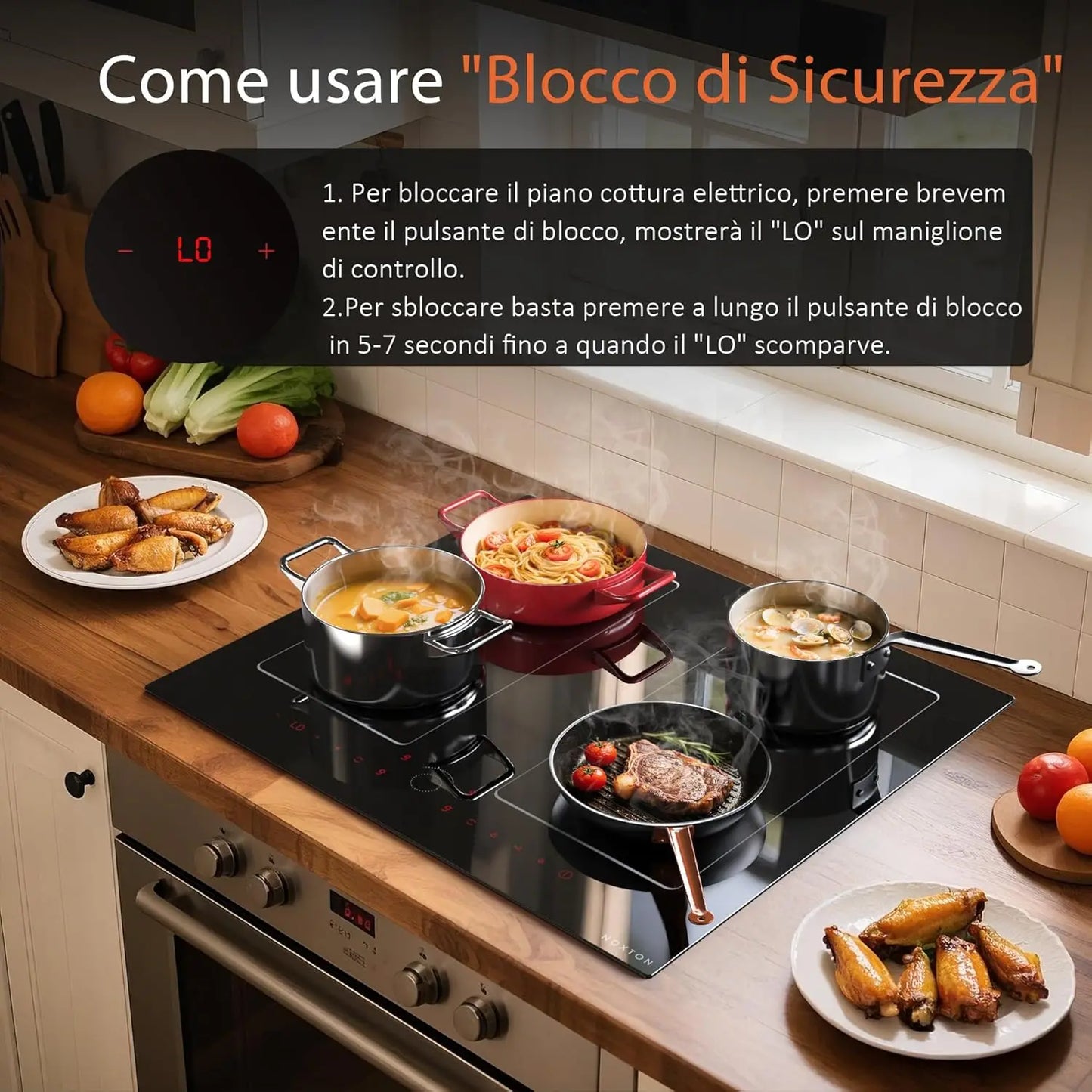 Piano Cottura a Induzione NOXTON 60cm 4 Zone con Booster e Timer