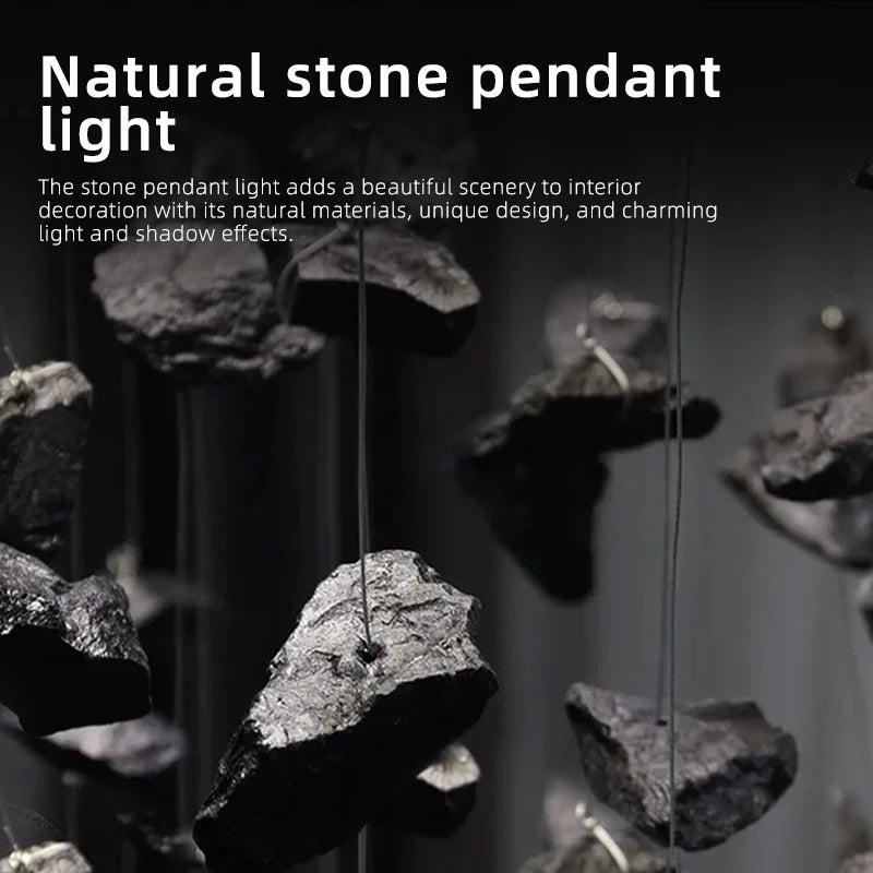 Lampadario Artistico Irregolare con Pietre e Cristalli LED per Hotel, Lobby e Scale - Design Black Art