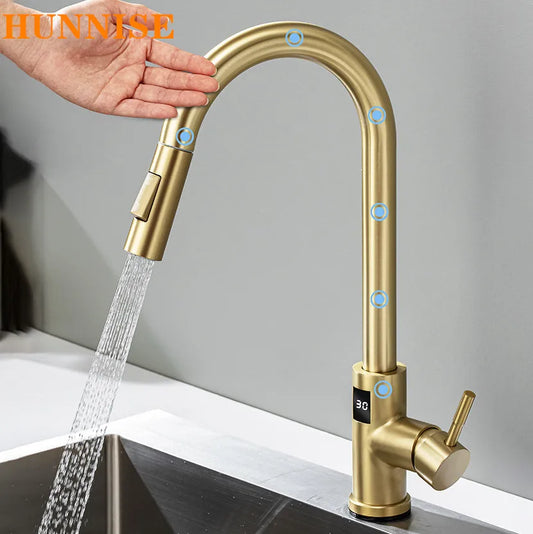 Rubinetto Cucina Smart con Sensore Touch e Movimento - Miscelatore Estraibile Oro