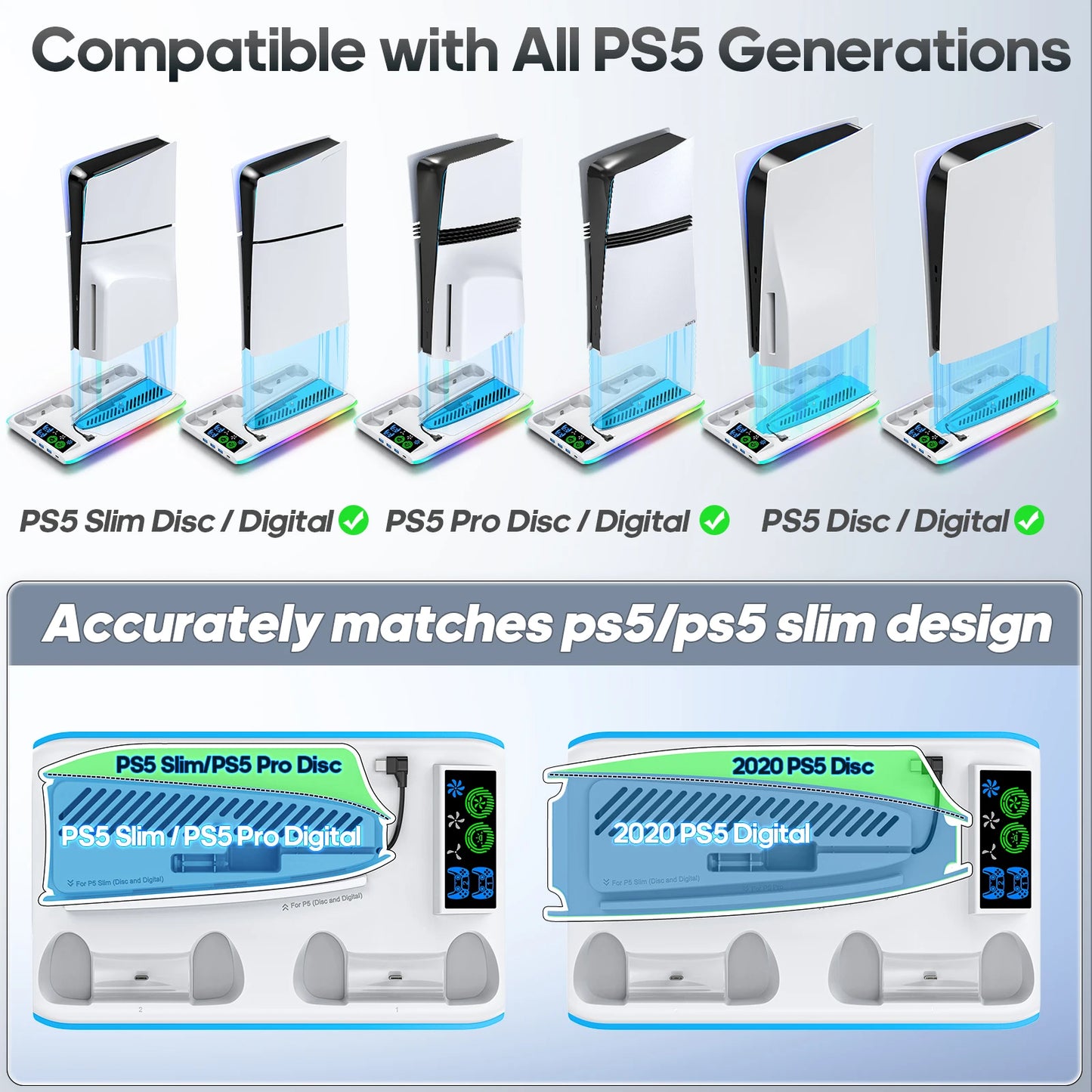 Stand Gaming per PS5 - Base Supporto con Ventola Raffreddamento e LED RGB