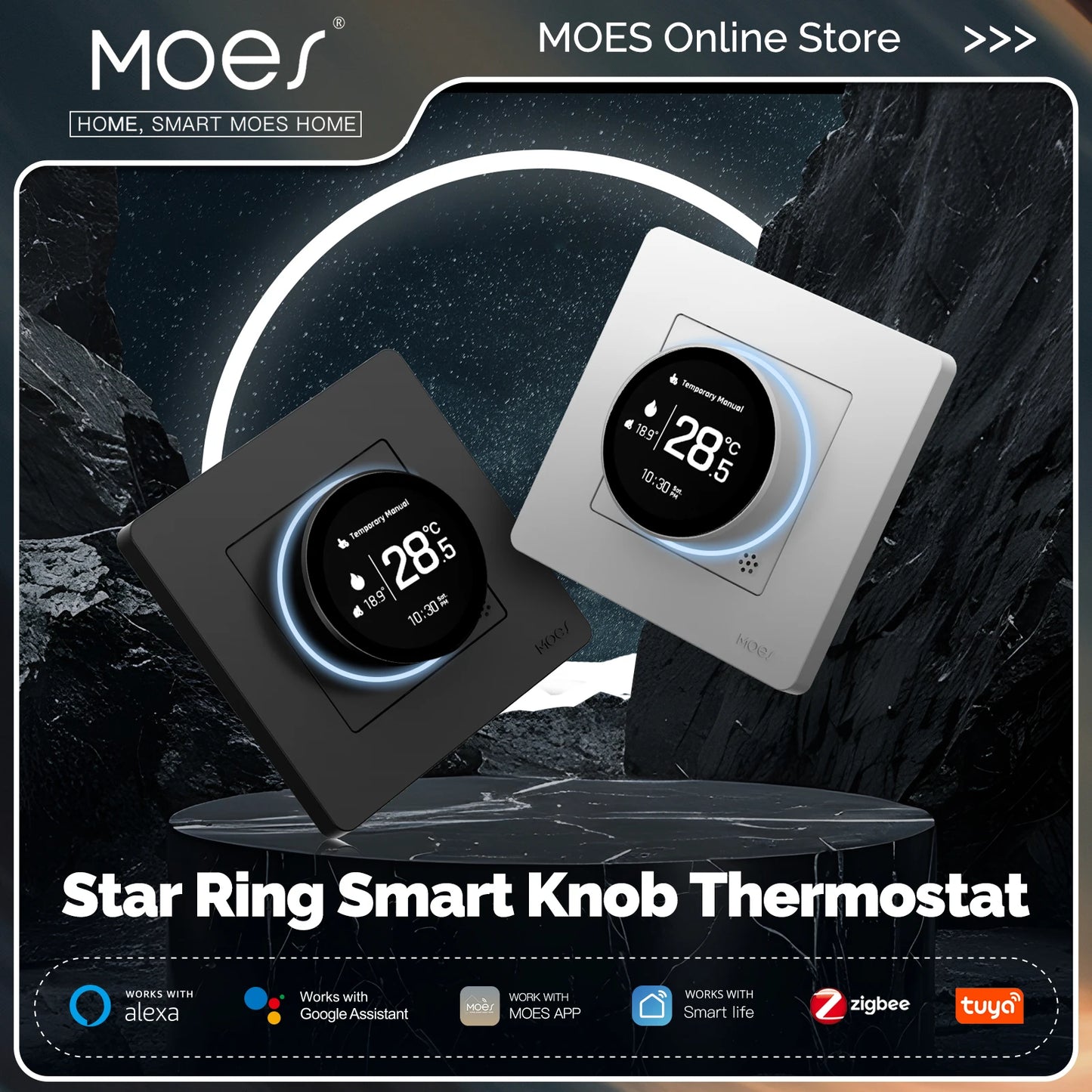 Termostato ZigBee Smart MOES Star Ring - Controllo Temperatura Alexa Google Caldaia Riscaldamento