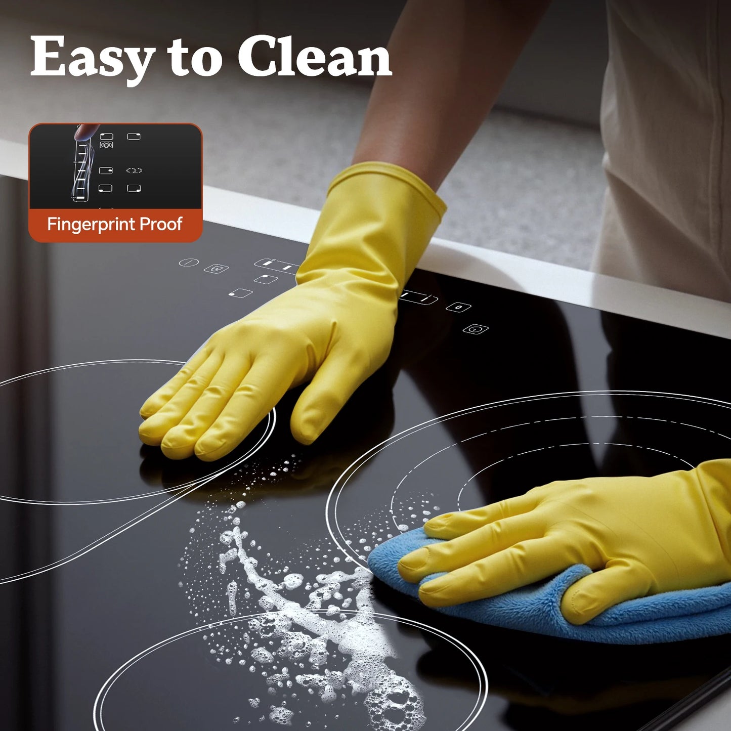 Piano Cottura Elettrico KICHPOWER 77cm 5 Zone in Vetroceramica 8500W con Controllo Touch e Blocco Sicurezza