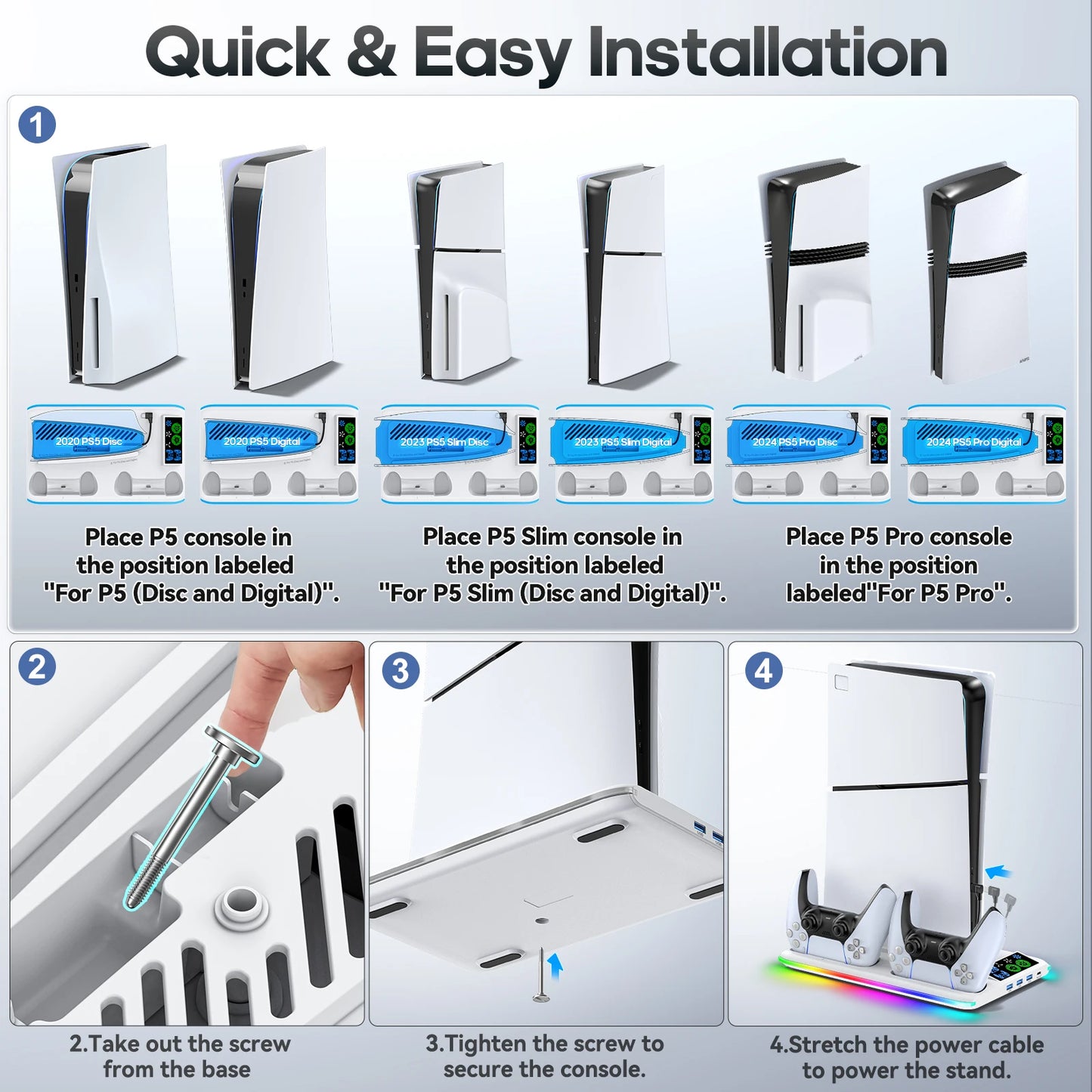 Stand Gaming per PS5 - Base Supporto con Ventola Raffreddamento e LED RGB