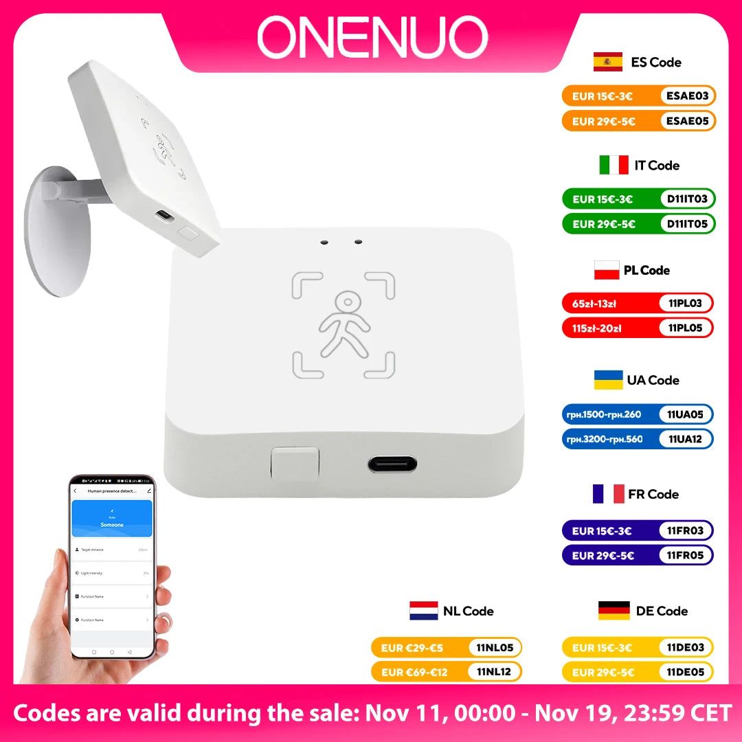 Sensore di Presenza Umana Zigbee 3.0 Radar mmWave con Rilevamento Luminosità e Distanza Tuya