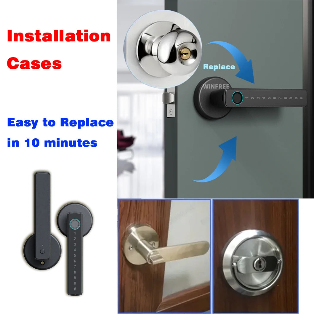 WINFREE ZenLock™ – Serratura Smart per Porte in Legno con Impronta, Codice, Bluetooth e Controllo Vocale