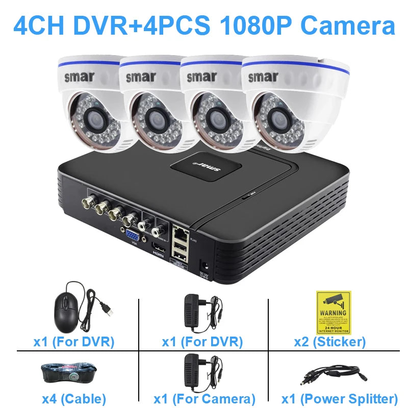 Sistema di Videosorveglianza 1080P 4 Canali - DVR H.264 CCTV con Telecamere di Sicurezza per Interni