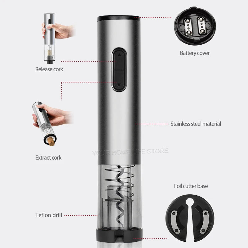 Cavatappi Elettrico Automatico Ricaricabile - Apribottiglie Vino con Tagliacapsule in Acciaio Inox