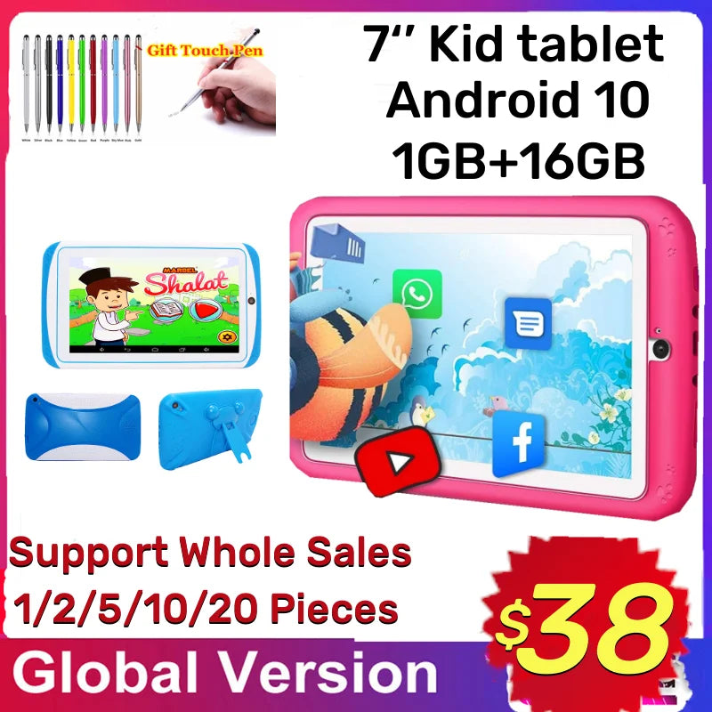 Tablet per Bambini Android 10.0 E98 7" - 1GB RAM 16GB ROM con Custodia Silicone e Doppia Fotocamera