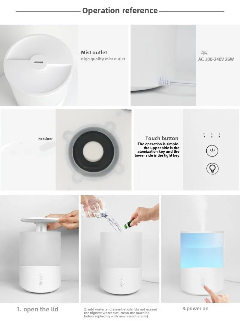 Umidificatore Ultrasonico 2.5L con Aromaterapia - Nebulizzazione Silenziosa per Casa e Ufficio