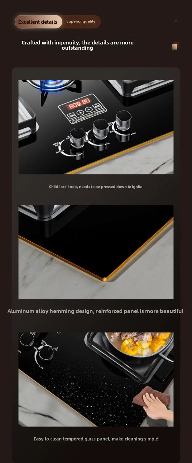 Piano Cottura a Gas 3 Fuochi ad Alta Potenza da Incasso o Appoggio per Cucina - GPL e Metano