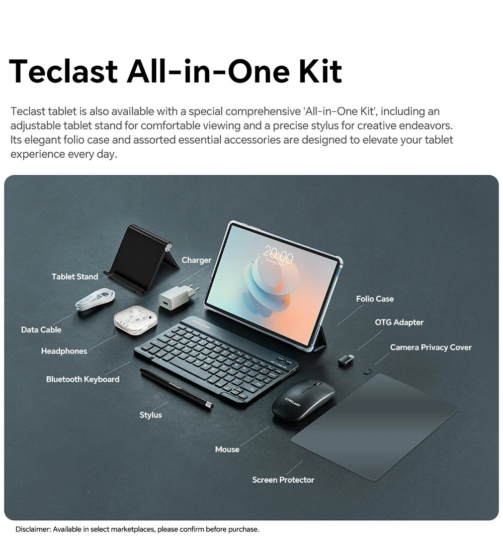 Tablet Android 16 Teclast P30T 10.1" - 12GB RAM 128GB ROM con Tastiera, Mouse, Stylus e Accessori Completi