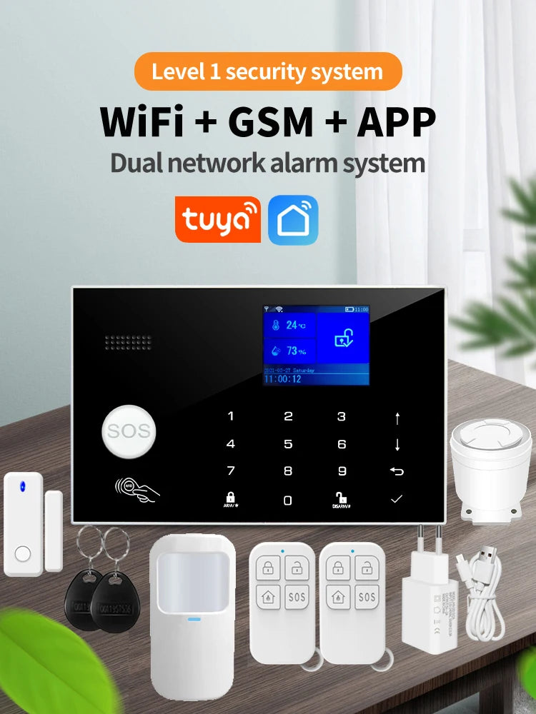 Sistema Allarme Casa WiFi GSM Wireless - Kit Antifurto Smart con Sensori Porta e Movimento, App Tuya e Compatibilità Alexa