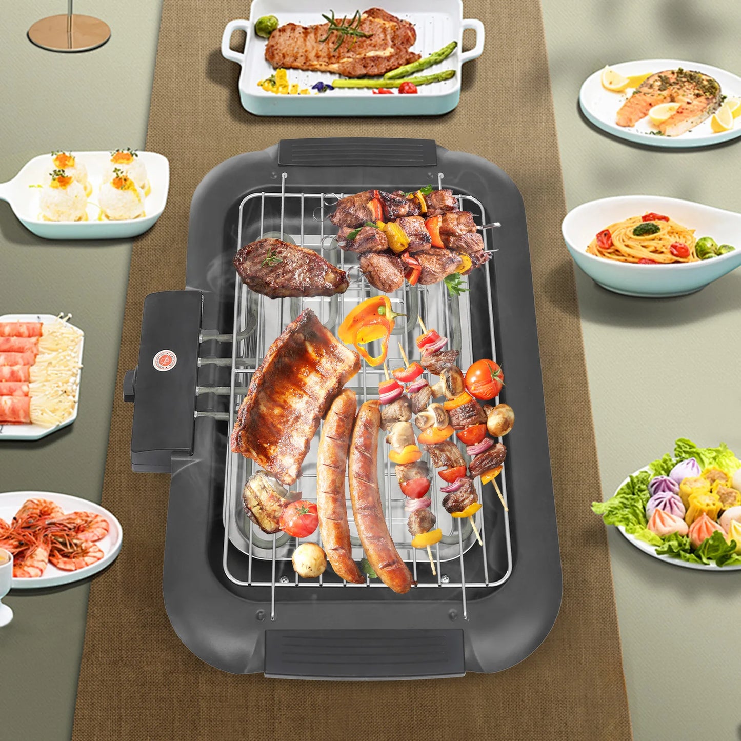 Griglia Elettrica BBQ Senza Fumo 2000W con 6 Livelli di Temperatura Regolabili