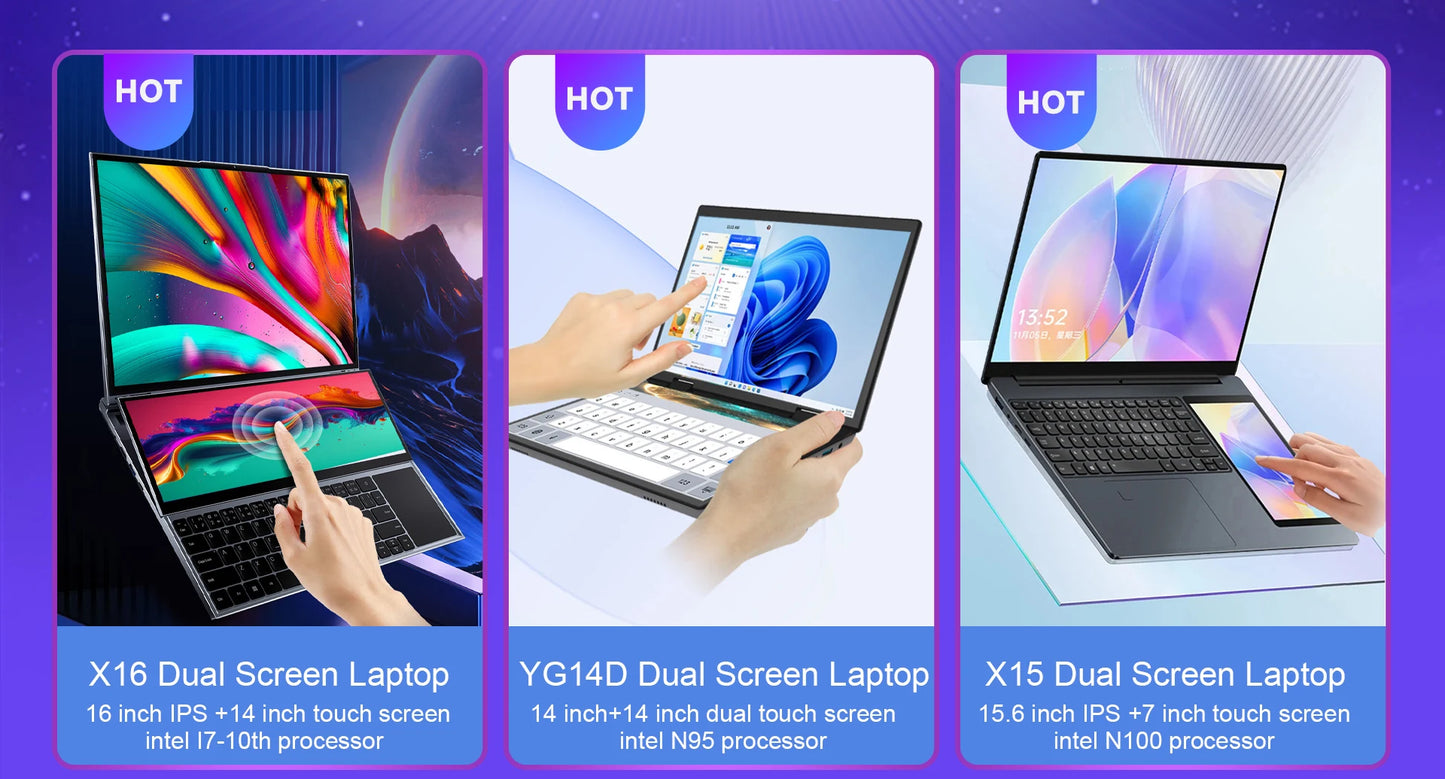 Laptop Dual Screen 15.6" + 7" Touch | Intel N100 | 32GB RAM | 1TB SSD | Tastiera Retroilluminata | Windows 11