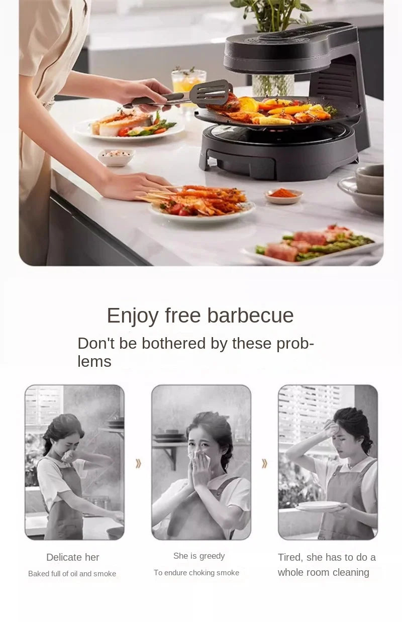 Griglia Elettrica Barbecue Senza Fumo Rotante Multifunzione per Interni