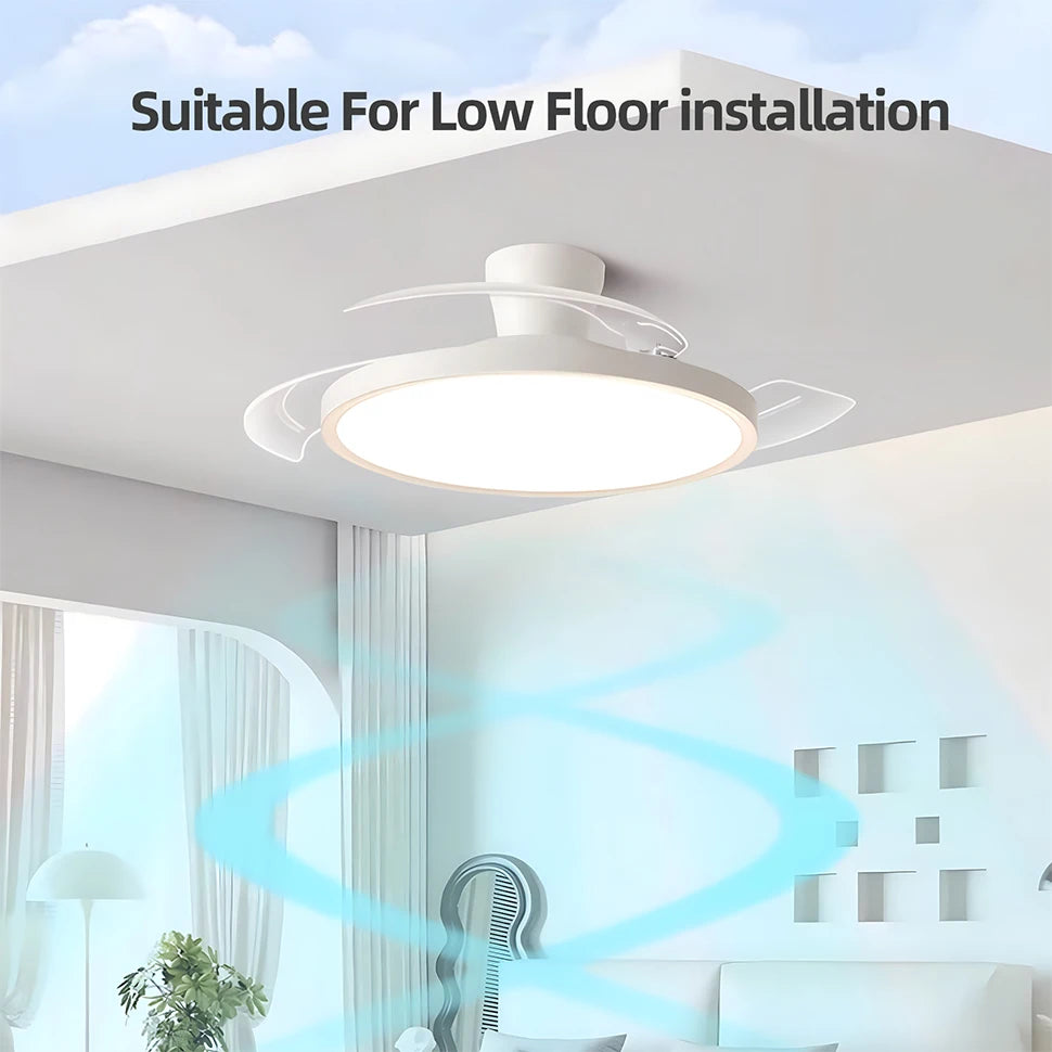 Ventilatore da Soffitto Smart con Pale Retrattili - Luce LED Dimmerabile, Controllo Remoto, Design Moderno per Soggiorno