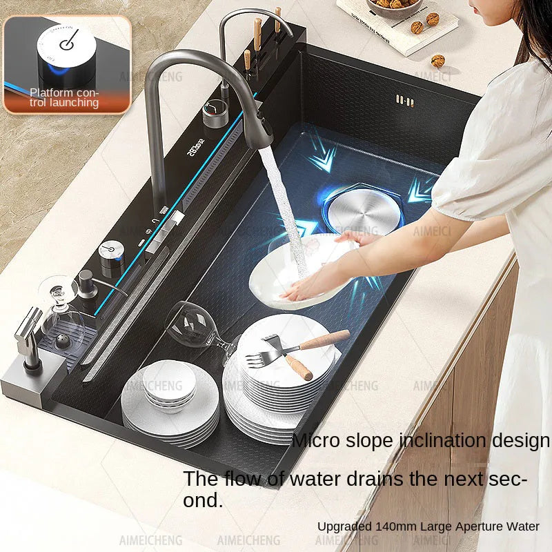 Lavello Cucina Acciaio Inox 304 Nano Black con Rubinetto Digitale a Cascata