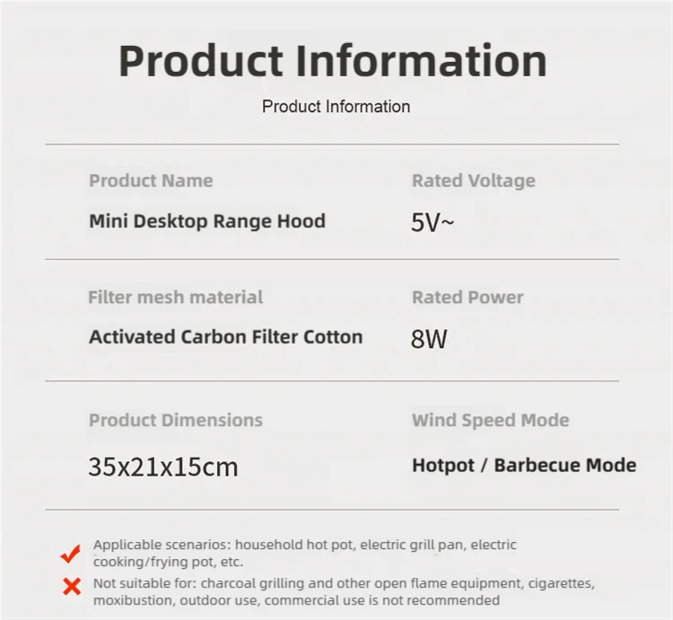 Mini Cappa Aspirante da Tavolo - Purificatore Portatile per Cucina, Ristorante, Hotpot e Barbecue