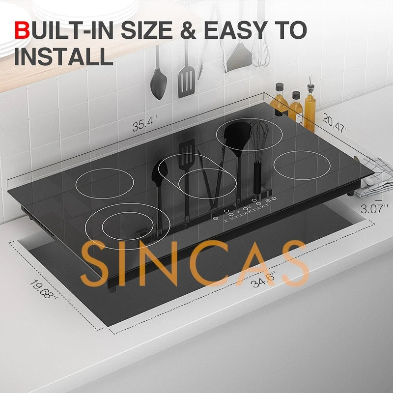 Piano Cottura a Induzione 5 Fuochi da Incasso ad Alta Potenza - Piastra Elettrica Multifuoco per Cucina