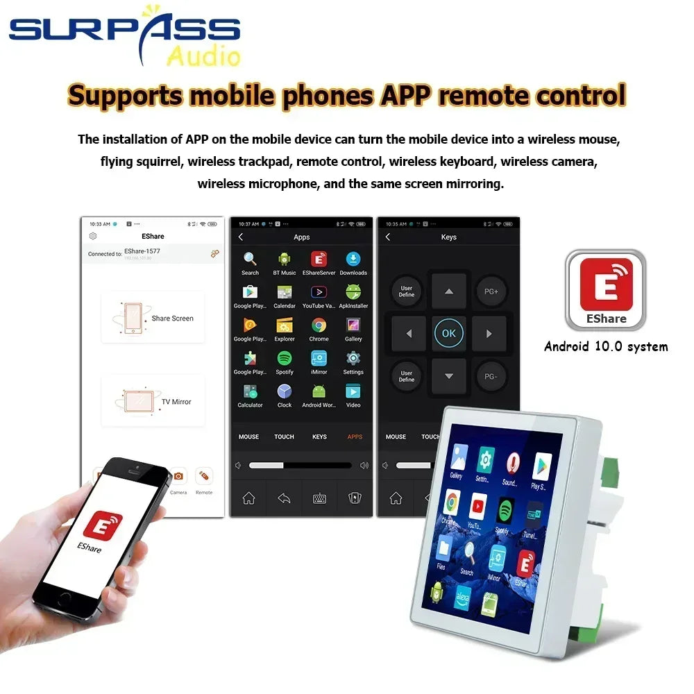 Amplificatore Home Theater WiFi Bluetooth Android 10.0 - Touch Screen 4", Controllo Vocale, 4 Canali