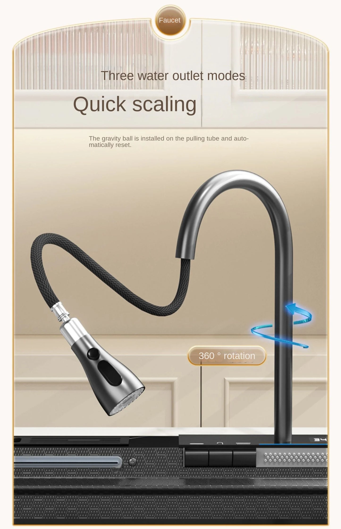 Lavello Cucina Acciaio Inox 304 Nano Black con Rubinetto Digitale a Cascata