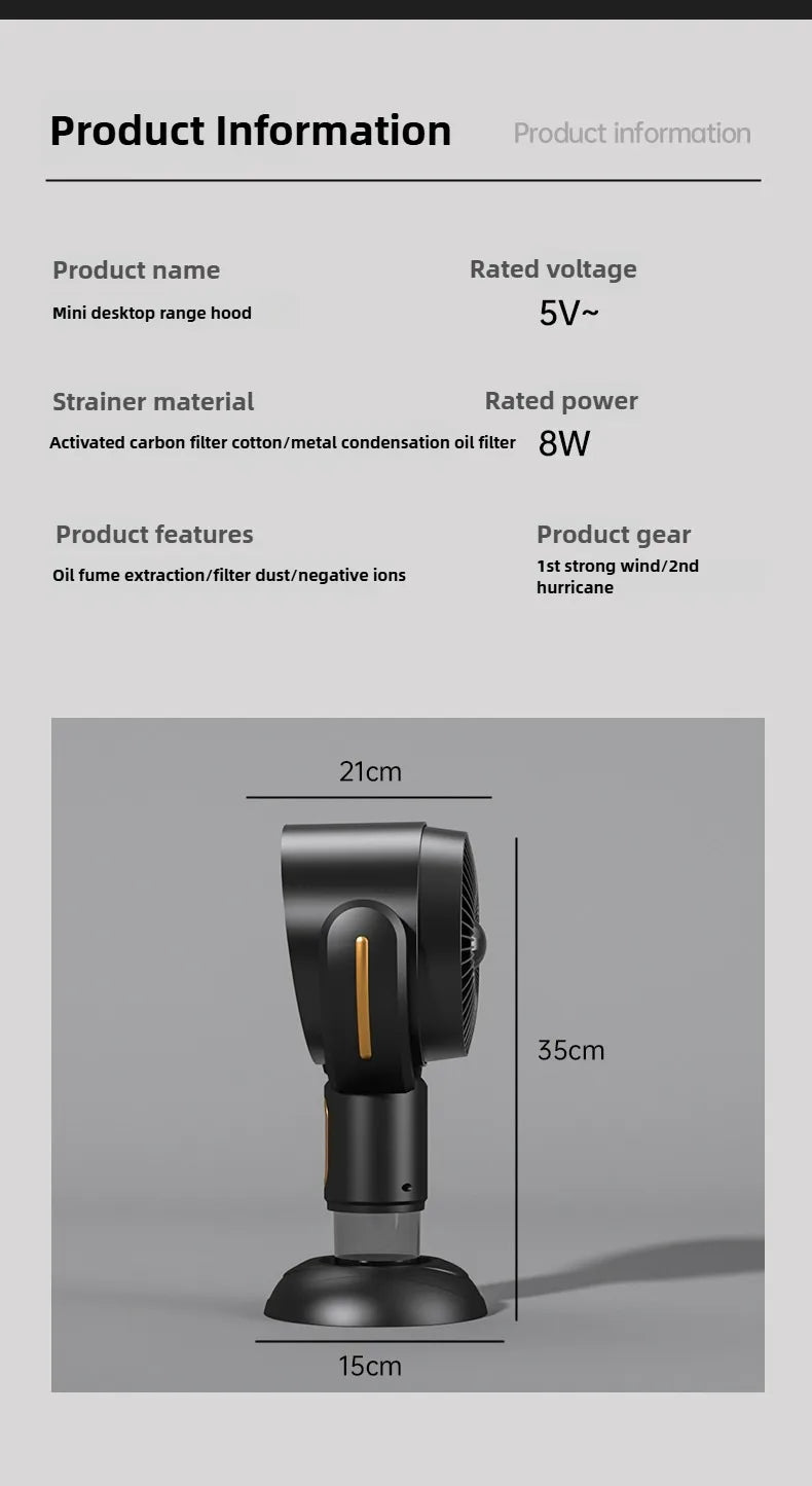 Mini Cappa Aspirante da Tavolo TINSOL - Purificatore Aria con Sterilizzazione e Ricarica USB