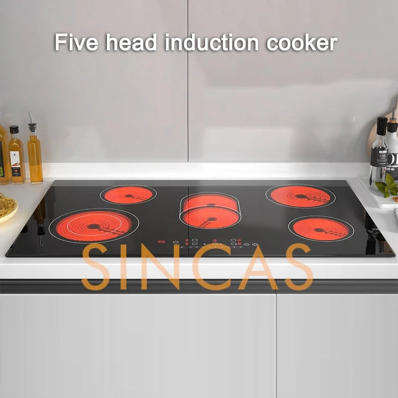 Piano Cottura a Induzione 5 Fuochi da Incasso ad Alta Potenza - Piastra Elettrica Multifuoco per Cucina