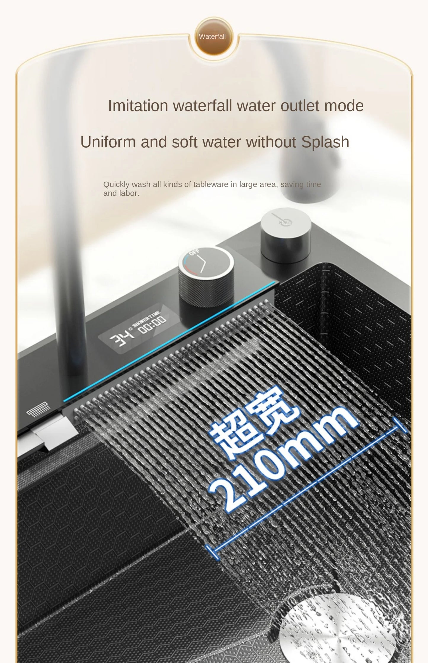 Lavello Cucina Acciaio Inox 304 Nano Black con Rubinetto Digitale a Cascata