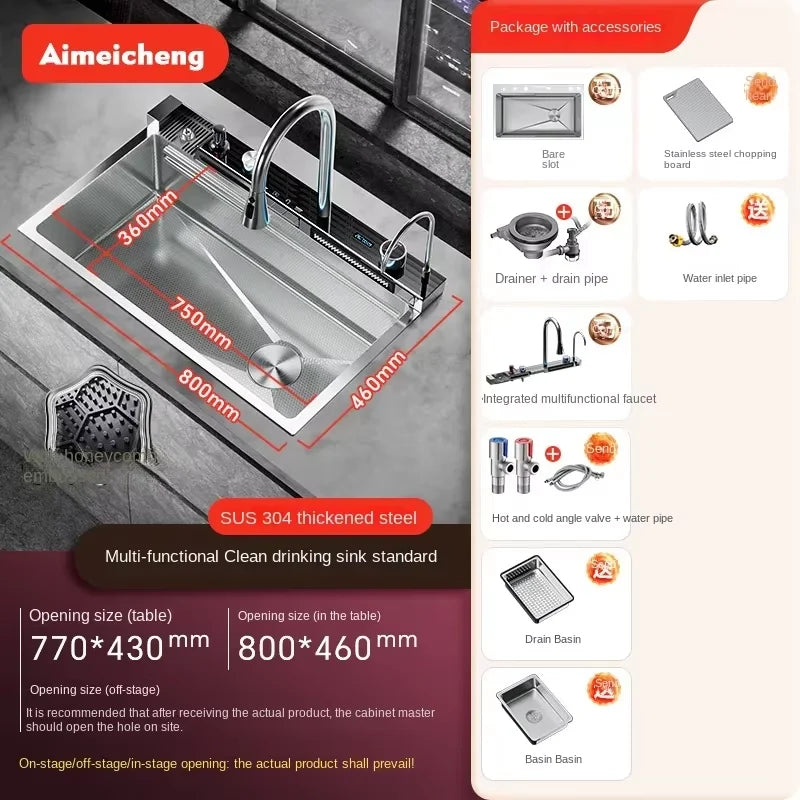 Lavello Cucina Acciaio Inox 304 Nano Black con Rubinetto Digitale a Cascata