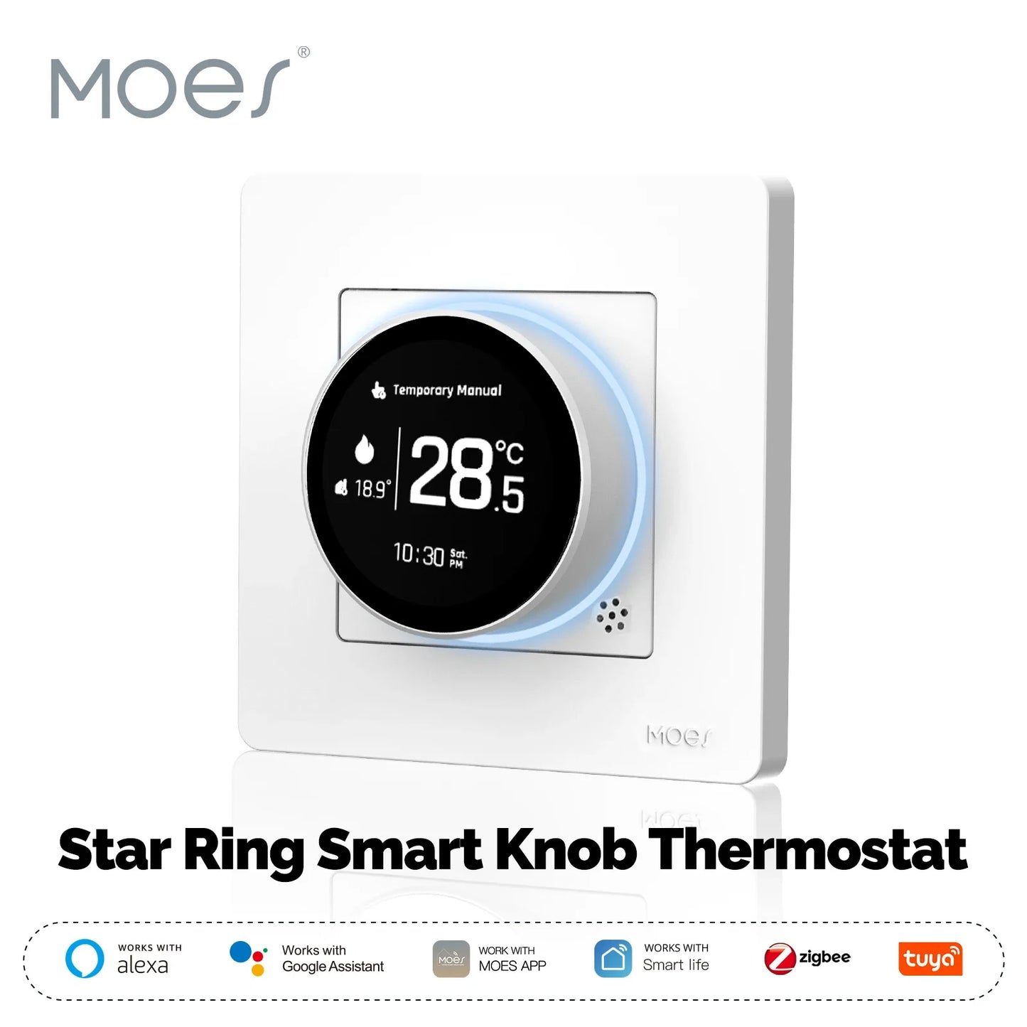Termostato ZigBee Smart MOES Star Ring - Controllo Temperatura Alexa Google Caldaia Riscaldamento